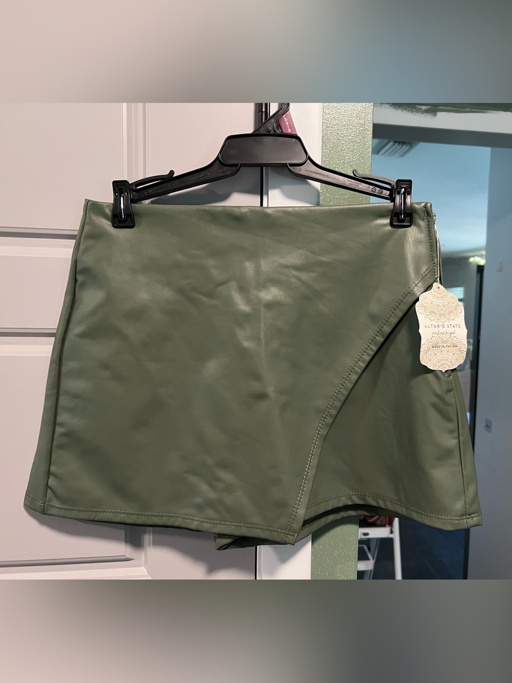 NWT Alter’d state Olive Green Faux-Leather Wrap Mini Skirt